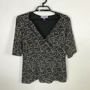 Nine & Co Blouse Size L Multicolor Geometric Print Polyester Knit V-Neck Womens